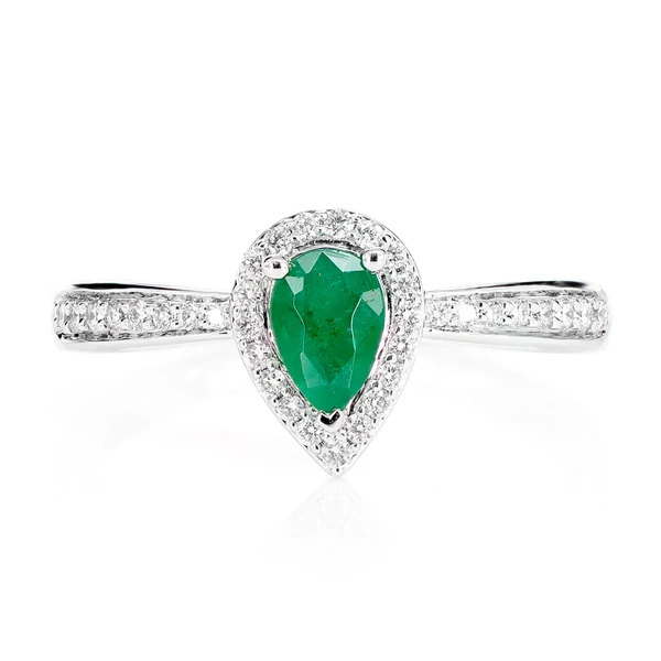 Pear Emerald Gemstone And Diamond Halo Ring 14k Solid Gold 0.50ctw