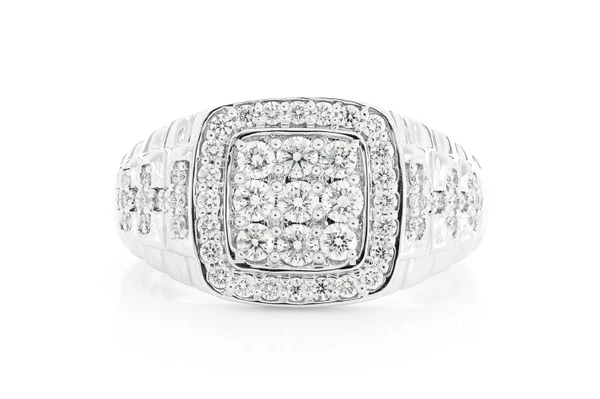 Step Halo Signet Diamond Ring 14k Solid Gold 1.00ctw