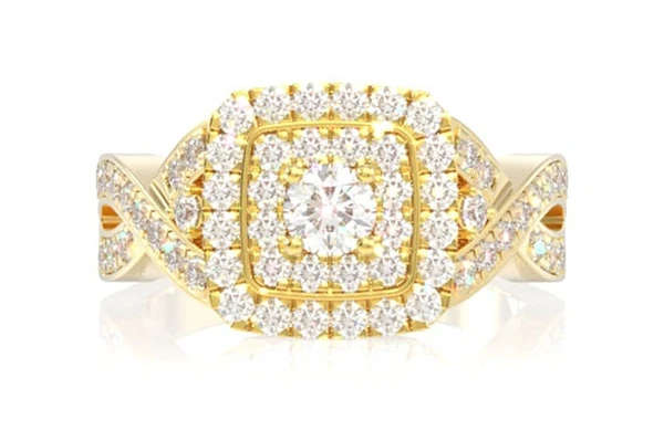 1.00ctw Double Halo Two Tone Twisted Shank - Diamond Engagement Ring - All Natural