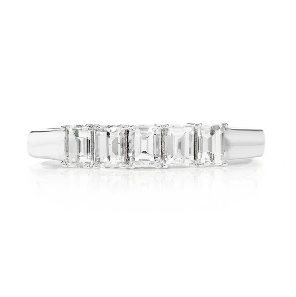 Five Stone Baguette Diamond Ring 14k Solid Gold 0.80ctw