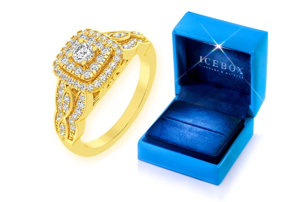 0.50ctw Three Layer Square Halo - Diamond Engagement Ring - All Natural