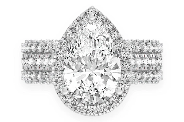 3.00ct Pear Solitaire - Three Row - Diamond Engagement Ring - All Natural