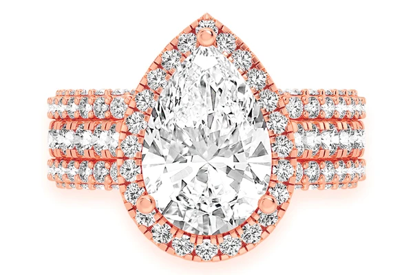 3.00ct Pear Solitaire - Three Row - Diamond Engagement Ring - All Natural