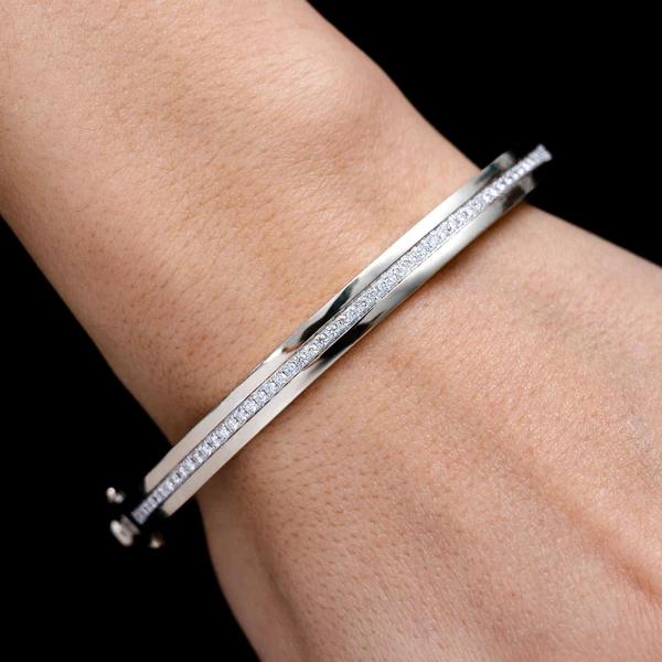 One Row Channel Setdiamond Bangle Bracelet 14k Solid Gold 0.90ctw