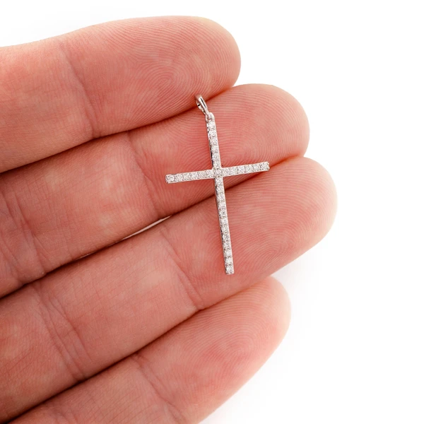 Minimalist Long Diamond Cross Pendant 14k Solid Gold 0.25ctw