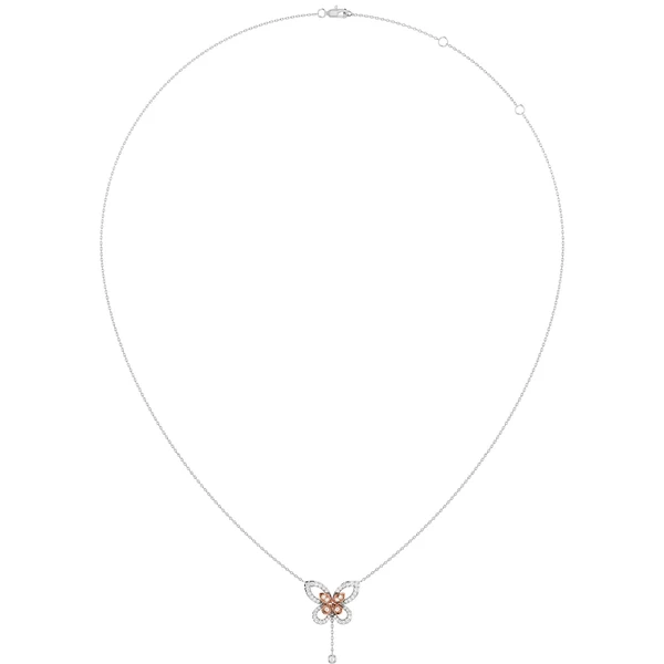 Butterfly Diamond Pendant Attached Necklace 14k Solid Gold 0.40ctw 