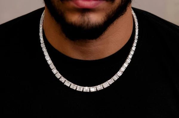 Graduated Square Baguette Diamond Necklace 14k Solid Gold 17.75ctw