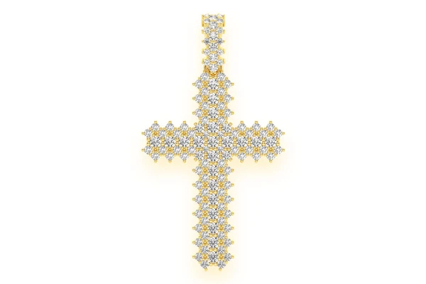 Jagged Cross Diamond Pendant 14k Solid Gold 1.75ctw