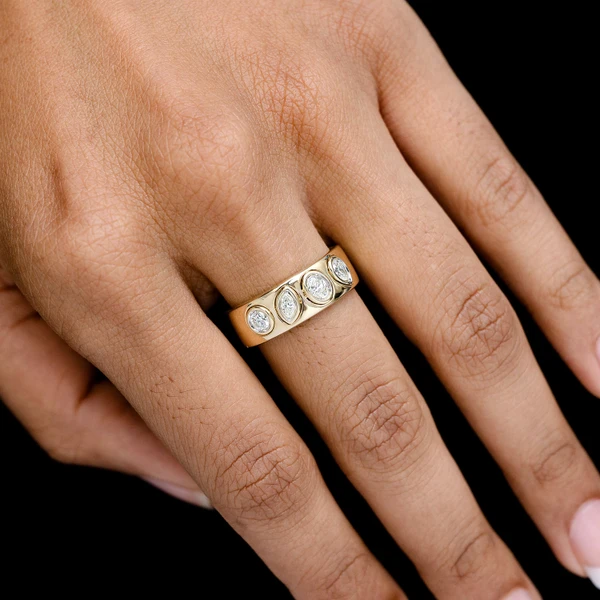 Alternating Multi Shape Diamond Bezel Band Ring 14k Solid Gold 0.40ctw