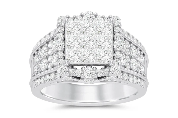 2.75ctw Square Cluster - Diamond Engagement Ring - All Natural