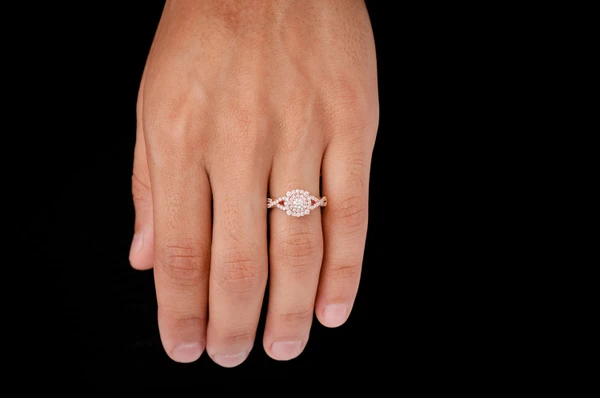 0.75ctw Round Split Shank Unique Halo- Diamond Engagement Ring - All Natural