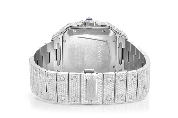 Cartier Santos De Cartier Steel 40MM (4072) - 20.50ctw Fully Iced Out Custom Hebrew Pave Dial