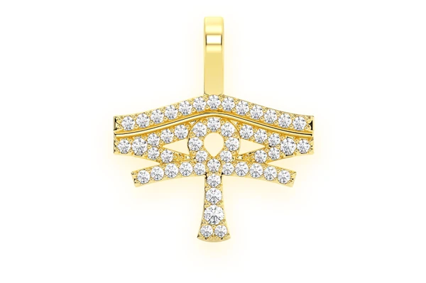 Eye Of Ra Ankh Diamond Pendant 14k Solid Gold 0.25ctw