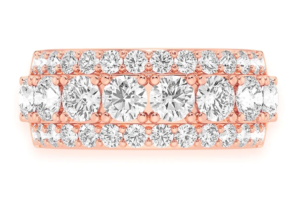 Three Row Diamond Band 14k Solid Gold 3.75ctw