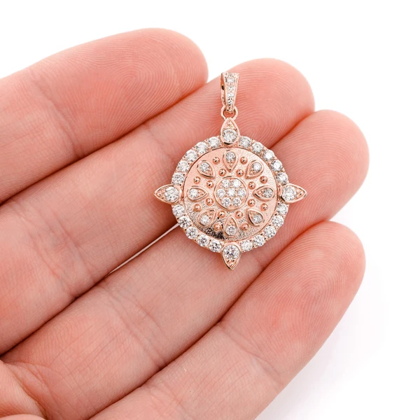 Ornate Diamond Cluster Medallion Pendant 14k Solid Gold 1.25ctw