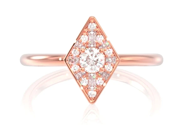 Rhombus Halo Baguette Diamond Ring 14k Solid Gold 0.25ctw