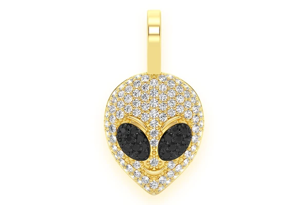 Icebox - Alien Head Black & White Diamond Pendant 14k Solid