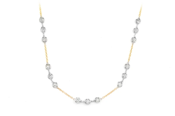 Trio Bezel Set Diamond Necklace Connected 14k Solid Gold 3.65ctw