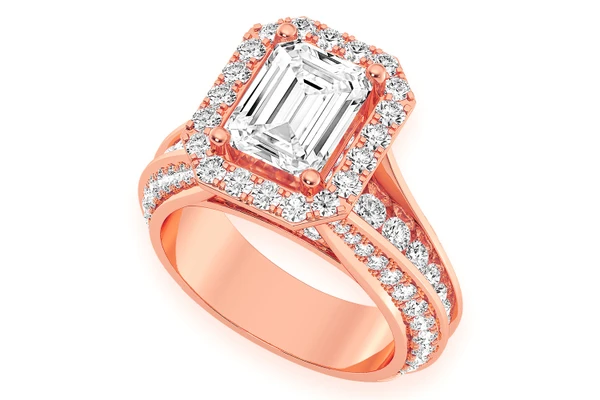 Monst - 2.00ct Emerald Cut Solitaire - Halo Fancy Shank - Diamond Engagement Ring - All Natural Vs Diamonds