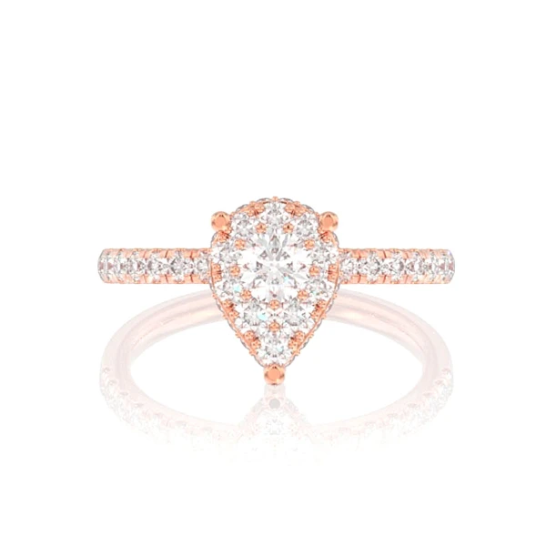 0.75ctw Pear Cluster Diamond Engagement Ring 14k Solid Gold - All Natural