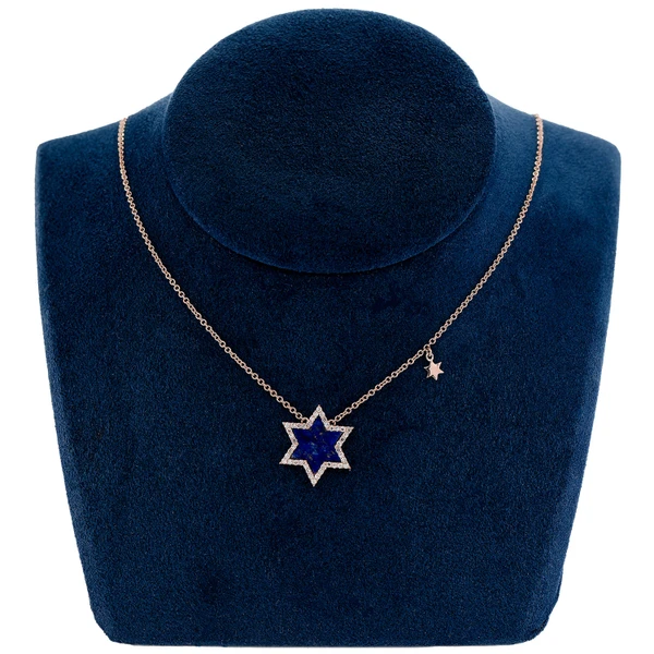 Lapis Star Of David Diamond Pendant Necklace Attached 14k Solid Gold 0.24ctw