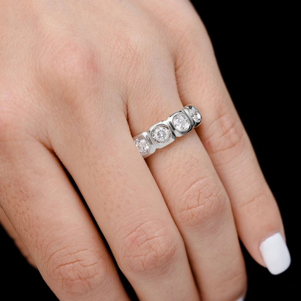 Five Stone Square Bezel Diamond Band Ring 14k Solid Gold 1.00ctw