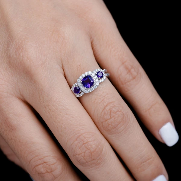 Amethyst And Diamond Three Stone Split Shank Rope Ring 14k Solid Gold 1.00ctw