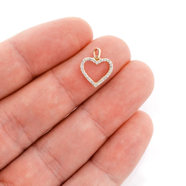 Open Heart Diamond Pendant 14k Solid Gold 0.10ctw
