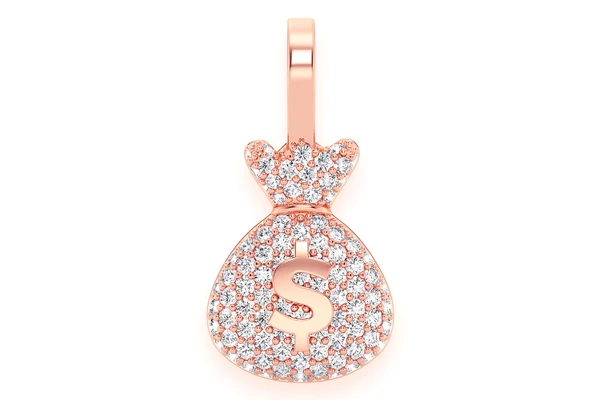 Money Bag Diamond Pendant 14k Solid Gold 0.33ctw