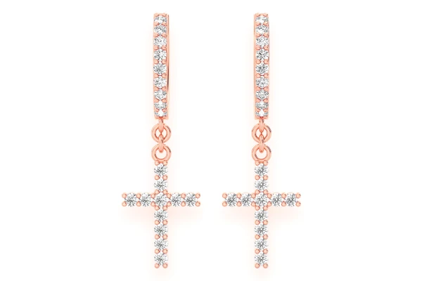 Cross Dangling Hoop Diamond Earrings 14k Solid Gold 0.40ctw