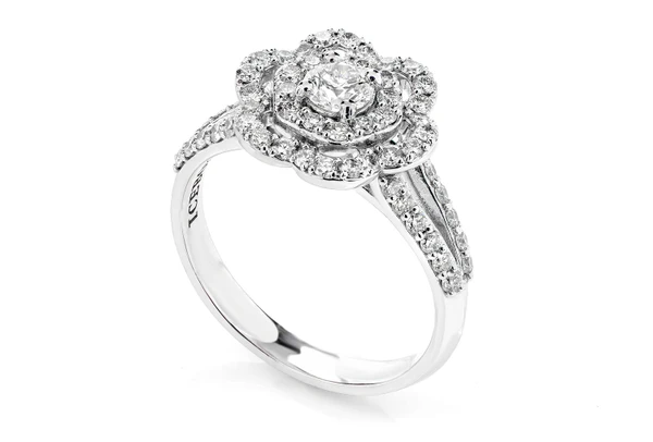 1.00ctw - Flower Halo Split Shank - Diamond Engagement Ring - All Natural