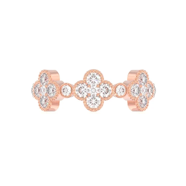 Round Diamond Clover Ring 14k Solid Gold 0.75ctw