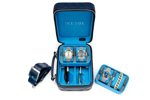 Icebox Leather World Traveler Jewelry Case - 4 Watches Medium