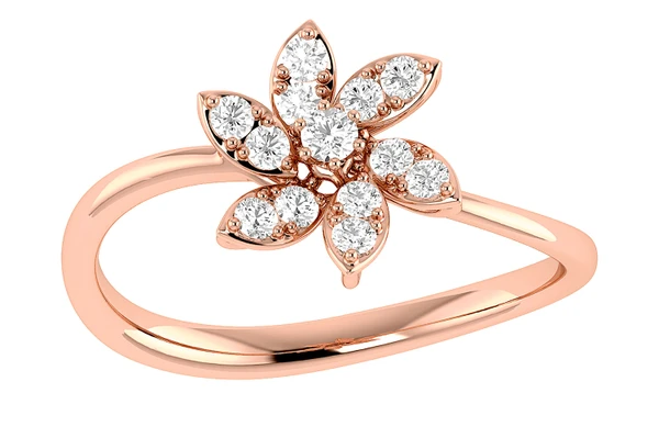 Flower Diamond Ring 14k Solid Gold 0.25ctw