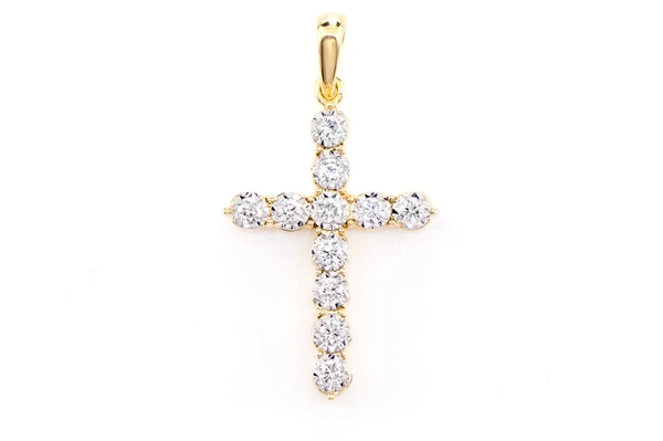 Bitty Miracle Set Diamond Cross Pendant 14k Solid Gold 0.20ctw 