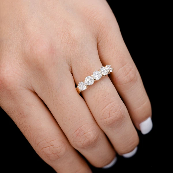 Five Stone Shared Prong Diamond Band Ring 14k Solid Gold 2.00ctw