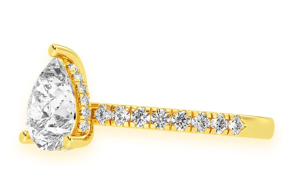 Thinn - 1.50ct Pear Solitaire -one Row Under Halo - Diamond Engagement Ring - All Natural
