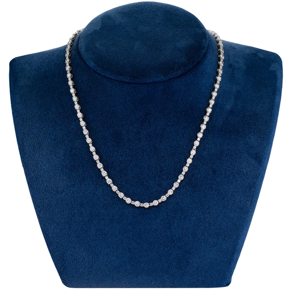 Alternating Small And Large Round Diamond Tennis Necklace Solid Gold 10.15ctw
