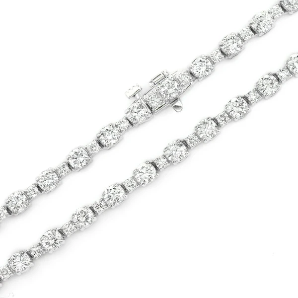 Alternating Small And Large Round Diamond Tennis Necklace Solid Gold 10.15ctw