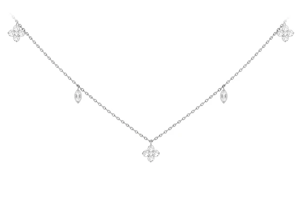 Clover Diamond Station Necklace 14k Solid Gold 0.25ctw