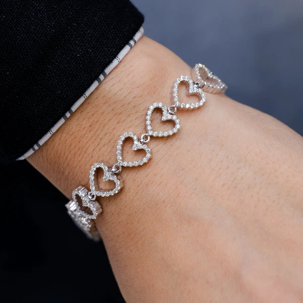 Open Heart Diamond Link Bracelet 14k Solid Gold 3.00ctw
