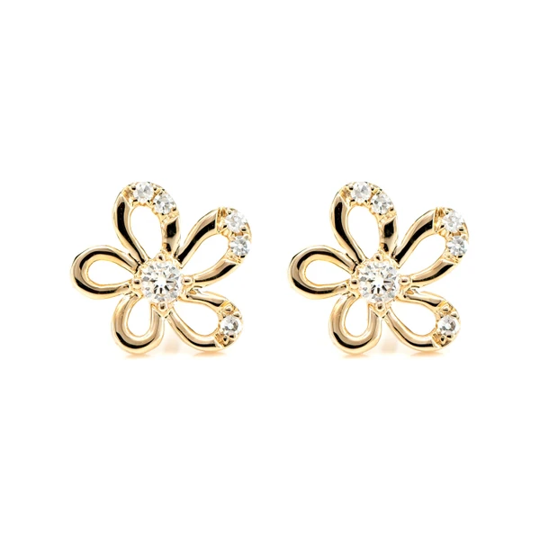 Irregular Flower Diamond Stud Earrings 14k Solid Gold 0.14ctw
