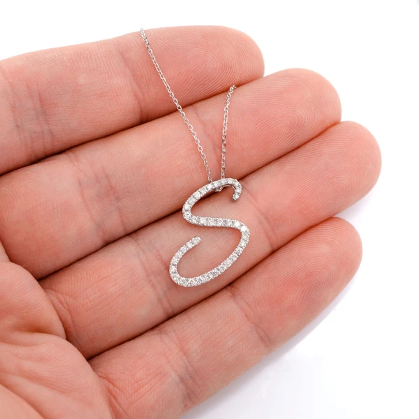 Any Letter Script Initial Diamond Letter Necklace 14k Solid Gold 0.35ctw 
