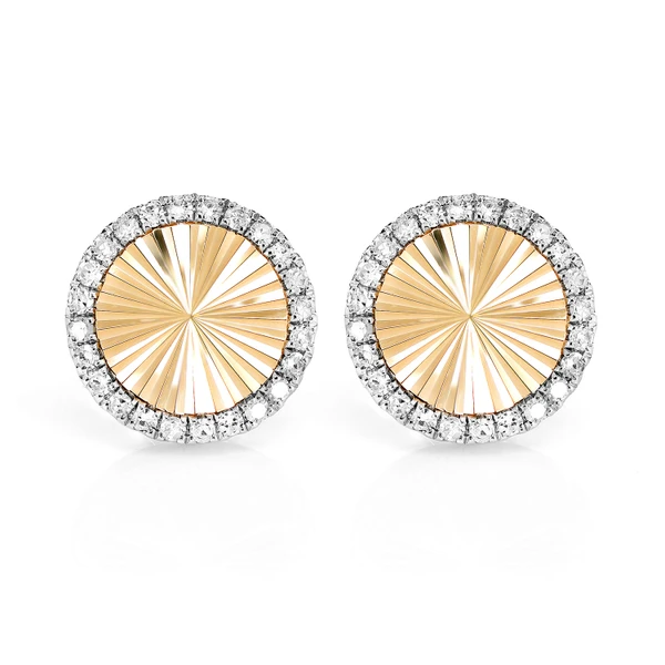 Diamond Halo Sunburst Miracle Stud Earrings 14k Solid Gold 0.35ctw