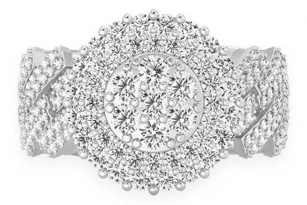 Double Halo Cuban Diamond Ring 14k Solid Gold 3.50ctw