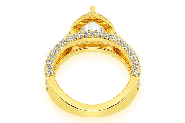 2.00ct Pear Solitaire - Three Row - Diamond Engagement Ring - All Natural