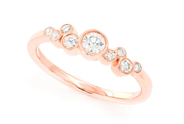 9 Stone Graduated Bezel Diamond Ring 14k Solid Gold 0.35ctw