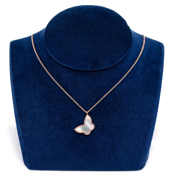 Mother Of Pearl Butterfly Pendant Attached Necklace 14k Solid Gold 