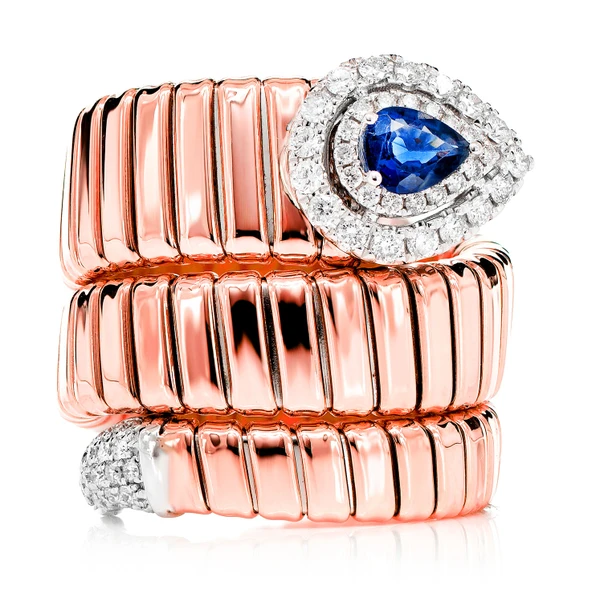 Diamond And Sapphire Coil Wrap Ring 14k Solid Gold 0.55ctw