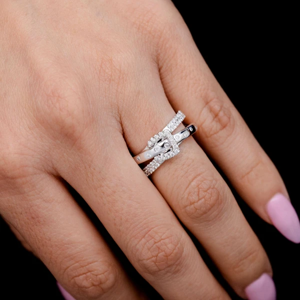 Diamond Belt Buckle Split Shank Ring 14k Solid Gold 0.50ctw